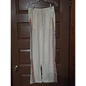 Time For Me Women's Drawstring Embroidered Pants White/Cream Size Small